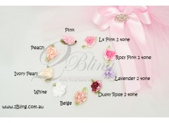 Petite Satin flowers with leaves - 3cm -  Mix Assorted (9 flowers)